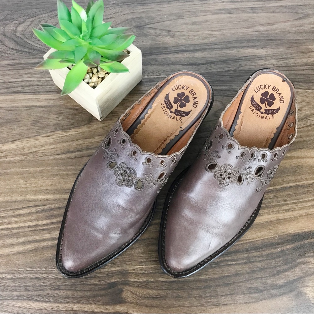 Lucky Brand Mules Brown Leather with Cut Outs